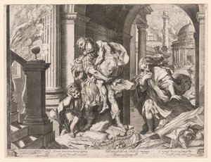 Aeneas und seine Familie fliehen aus Troja, 1595