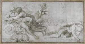 Cephalus wird von Aurora in ihrem Wagen entführt, Karton für ein Fresko in der Galerie des Palazzo Farnese, Rom, ca. 1599 von Agostino Carracci