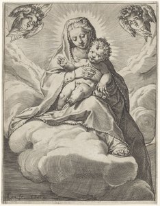 Maria mit Kind in den Wolken von Agostino Carracci