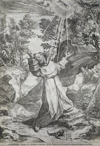 Die Stigmatisation des heiligen Franziskus auf dem Berg La Verna (1224) von Agostino Carracci