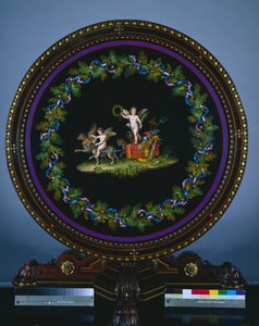 Mitteltisch mit Mikromosaik-Oberfläche, "Triumph der Liebe" von Agostino Francesangeli