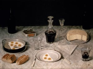 Stillleben mit Eiern, Brot, Käse und Wein von Agostino Jose da Mota