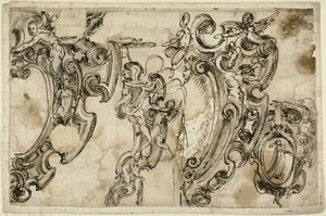 Skizzen von dekorativen Motiven (recto); Skizze eines dekorativen Motivs (verso) von Agostino Mitelli