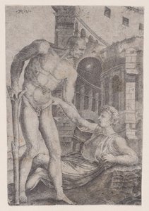 Ein Mann hilft einem anderen auf die Beine, ca. 1514-36 von Agostino Veneziano