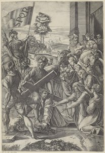 Christus bricht unter dem Gewicht des Kreuzes zusammen von Agostino Veneziano