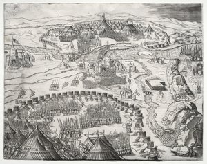 Die Position und das Lager der Armeen von Karl V. und Soliman II. von Agostino Veneziano