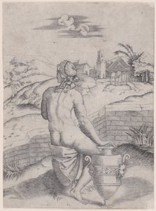 Frau sitzt neben einer Vase, ca. 1514-36 von Agostino Veneziano