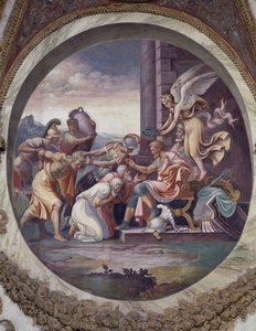 Zeichen des Wassermanns (Sternbild des Adlers): Szene des Triumphs, der großen Kriegstugenden. Fresko von Agostino da Mozzanega, 1528. Halle der Winde (oder des Tierkreises) Palazzo del Te, Mantua