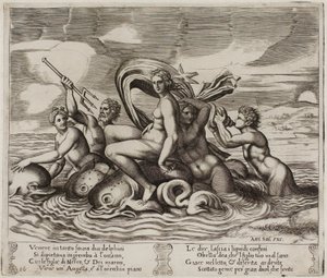Psyche wird in ihrem Bad von unsichtbaren Nymphen bedient