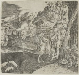 Hirten und Satyr in einer Landschaft von Agostino dei Musi