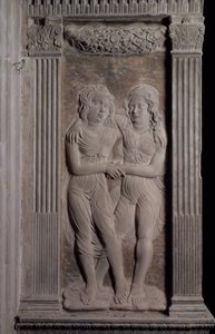 Zwillinge dargestellt durch die Zwillinge, aus einer Serie von Reliefs, die die planetarischen Symbole und Sternzeichen darstellen, ca. 1450 (Gips) von Agostino di Duccio