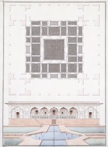 Ansicht der Südfront und des Gartenpalastes des Suraj Bhawan in Dig von Agra School
