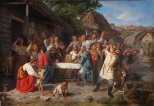 Ein Gelübde der Mäßigkeit. Die Mäßigkeitsgesellschaft, 1860 von Akim Yegorovich Karneev