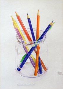 Buntstifte in einem Glas, 1980 von Alan Byrne
