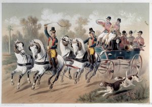 Jagdpause, der Aufbruch der Jäger. Druck von Albert Adam (1833-?) 19. Jahrhundert Paris, Musée Carnavalet von Albert Adam