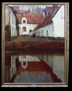 Kleiner Hof in Flandern bei Dämmerung