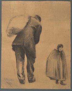 Studie eines Mannes von hinten gesehen, einen Sack tragend, und einer Frau mit Kapmantel von Albert Baertsoen