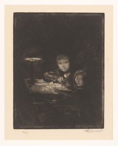 Zeichnende Kinder bei Dämmerlicht von Albert Besnard (signed by artist)