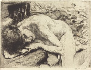 Modell schläft auf dem Boden von Albert Besnard