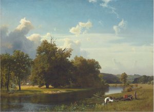 Eine Flusslandschaft, Westfalen, 1855 von Albert Bierstadt