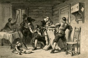 Puritaner verbarrikadieren ihr Haus gegen Indianer, 1877