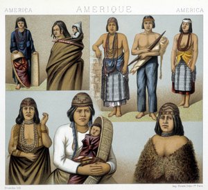 Kostüme der kalifornischen Indianer. Illustration in „The historical costume“ von Racinet von Albert Charles August Racinet