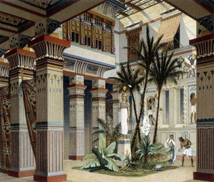 Ägyptischer Palast in „Das historische Kostüm“ von Racquet 1888 von Albert Charles August Racinet