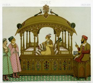 Thron der Mugol-Kaiser. Chromolithographische Platte - in „Le costume historique“ von Racinet von Albert Charles August Racinet