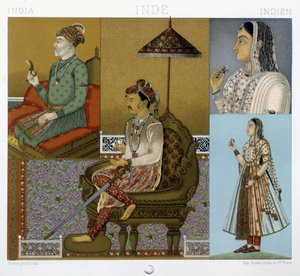 Traditionelle Mogul- und Maharadscha-Kostüme in Indien - in „Le costume historique“ von Racinet