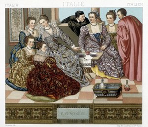 Venezianische Kostüme des 17. Jahrhunderts. Illustration in „The historical costume“ von Racquet