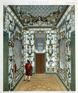 Ansicht eines Mannes im Königspalast von Madrid. Chromolithographische Tafel - in „Le costume historique“ von Racinet von Albert Charles August Racinet