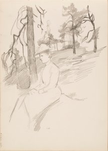Landschaftsskizze, Frau im Vordergrund von Albert Edelfelt