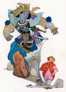 Aladdin rieb zufällig seinen Ring, und sofort erschien ein Dschinn von enormer Statur und einem schrecklichen... von Albert Edward Jackson