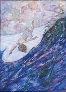 Er gab drei Schiffe aus dem Wasser, einen Meter hoch, und überschlug sich, aus The Water Babies, veröffentlicht von Humphrey Milford Oxford University Press, ca. 1930 von Albert Edward Jackson
