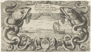 Meereslandschaft mit Rand aus Meerestieren und einem Fischernetz von Albert Flamen
