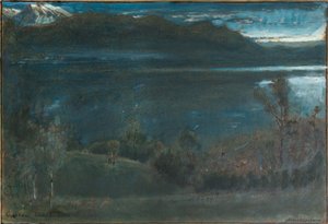 Gossau, Vierwaldstättersee (Öl und Aquarell mit Tinte und Körperfarbe auf Papier auf Karton) von Albert Goodwin
