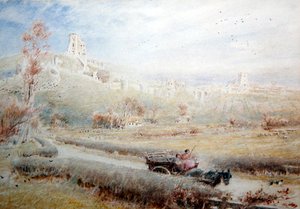 Pferd und Wagen, Corfe Castle von Albert Goodwin