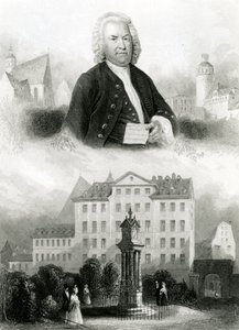 Porträt von Johann Sebastian Bach (1685-1750) und Denkmal von Albert Henry Payne