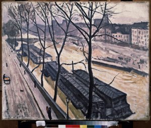 "Paris im Winter, Quai Bourbon" (Paris im Winter. Quai Bourbon) Lastkähne an den Ufern der Seine. Gemälde von Pierre Albert Marquet (1875-1947) 1907 Öl auf Leinwand. Fauvismus. Moskau. Puschkin-Museum der Schönen Künste