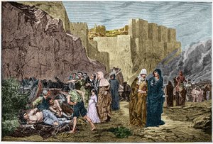 Kreuzzug gegen die Albigenser - Die Beleidigung der Gefangenen (Gravur nach dem Gemälde von Albert Maignan) von Albert Pierre René (after) Maignan