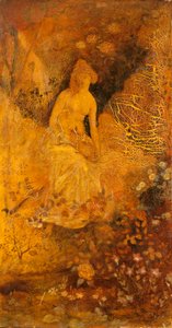Panel für einen Bildschirm: Frau mit einem Hirsch, ca. 1876
