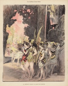 Hinter den Kulissen während einer Aufführung des Ballet des Insectes im Theatre du Chatelet, Paris von Albert Robida