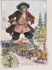 Gulliver bei der Lilliput-Armeeparade - in „Gullivers Reisen“ von Swift, ill. von Robida von Albert Robida