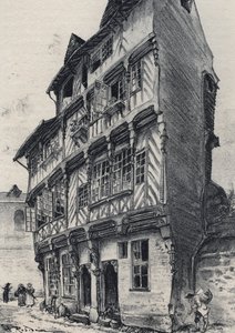 Haus Rue Saint Guillaume in Rennes - Altes Frankreich - Bretagne - Text, Zeichnungen und Lithographien von Albert Robida (1848-1926), undatiert, Ende des 19. Jahrhunderts von Albert Robida