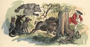 Illustration von Albert Robida in „Geschichte und Abenteuer des Baron von Münchhausen“, H. Laurens Ed., Ende des 19. Jahrhunderts. von Albert Robida