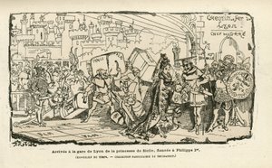 Illustration von Albert Robida (1848-1926) in Histoire de France tintamarresque, ca. 1880 - Gare, Ancien regime, Sizilien - Philippe I von Albert Robida