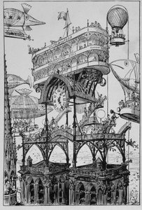 Internationales Hotel auf dem Arc de Triomphe - in Das 20. Jahrhundert von Robida von Albert Robida