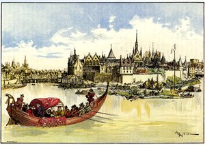 König Heinrich III. legt den Grundstein der Pont Neuf über die Seine in Paris, 31. Mai von Albert Robida