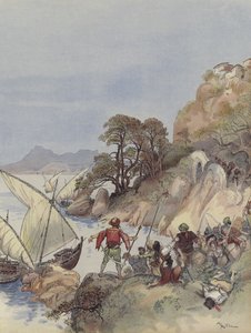 Die Barbaresken terrorisieren die Mittelmeerküste und entführen die Bewohner, um sie als Sklaven zu verkaufen von Albert Robida