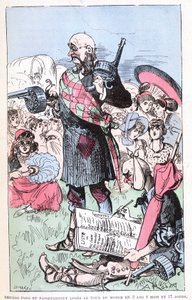 Phileas Fogg und Passepartout nach der Weltreise in 3 Jahren 8 Monaten und 17 Tagen, Parodie von Jules Verne, „Sehr außergewöhnliche Reisen von Saturnin Farandoul in 5 oder 6 Teile der Welt und in alle bekannten oder unbekannten Länder von Herrn Jules Vern von Albert Robida